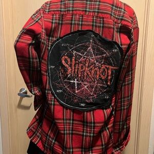 Red Plaid Slipknot Upcycled Flannel Shirt